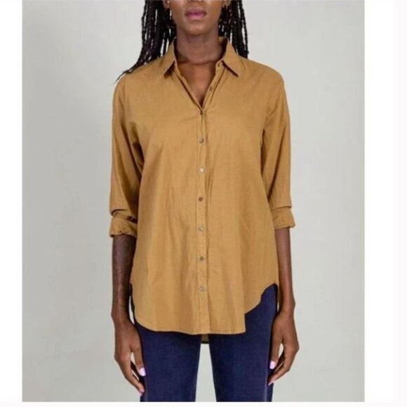 XIRENA Beau Long Sleeve Button Down Shirt Classic Relaxed Khaki Yellow Sz S - Picture 1 of 1